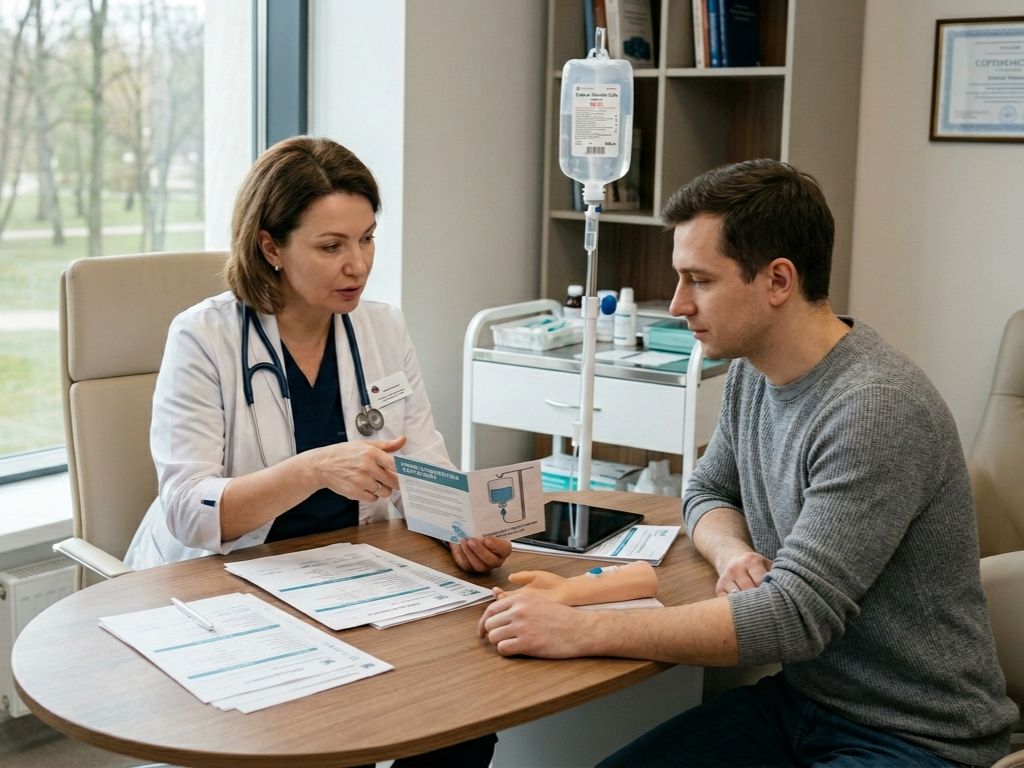Консультация врача перед назначением капельницы с раствором натрия хлорид